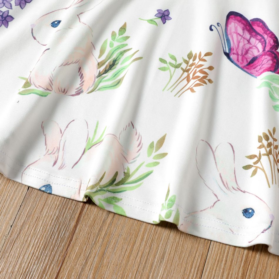 Toddler Girl Rabbit Floral Print Short-sleeve Dress White