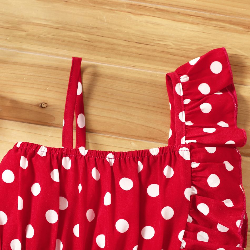 فستان كامي مكشكش منقط بكتف واحد للفتيات الصغيرات أحمر big image 4