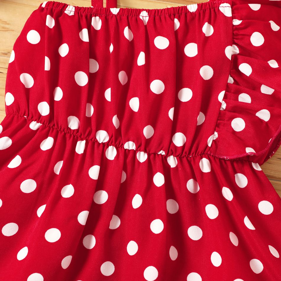 فستان كامي مكشكش منقط بكتف واحد للفتيات الصغيرات أحمر big image 5