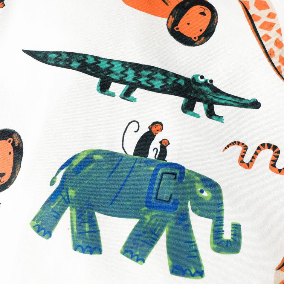 طقم تي شيرت بأكمام قصيرة مطبوع عليه حيوانات للأولاد الصغار من قطعتين ومجموعة شورت كاكي مطاطي متعدد الألوان