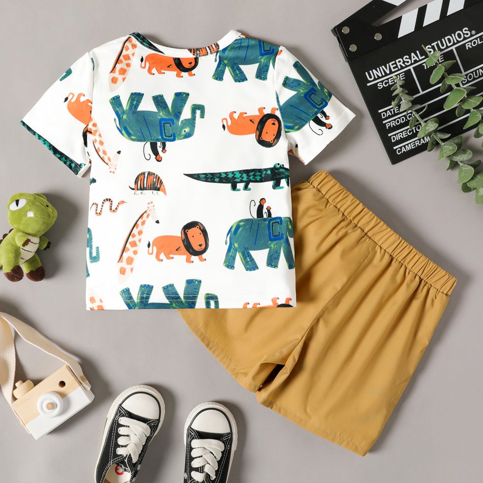 2-piece Toddler Boy Animal Print Short-sleeve Tee and Elasticized Khaki Shorts Set Multi-color big image 2