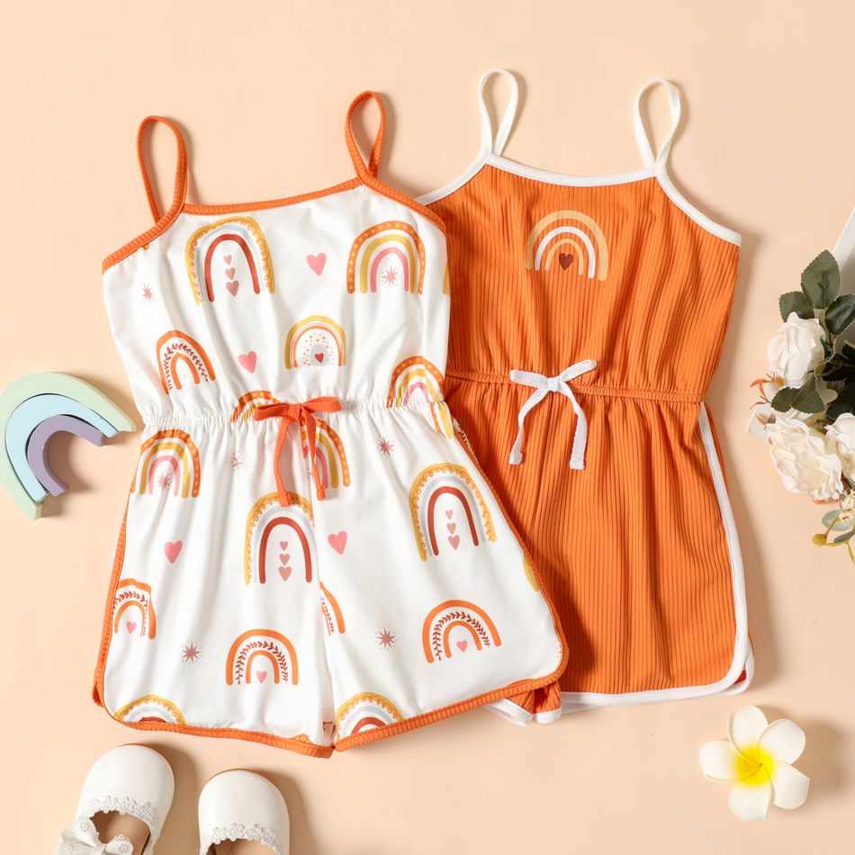 Toddler Girl Rainbow Print Bowknot Design Cami  Romper Jumpsuit Shorts Multi-color big image 2