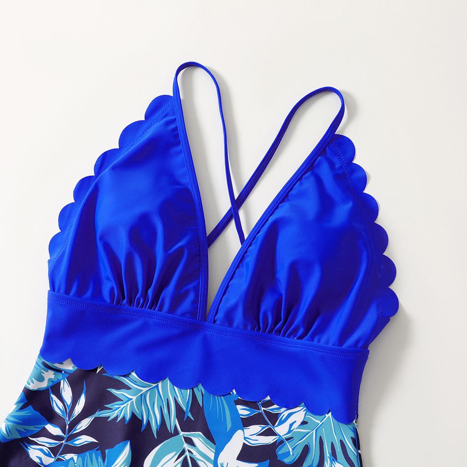 Family Matching Palm Leaves Print Blue One-piece Swimsuit Blue big image 6