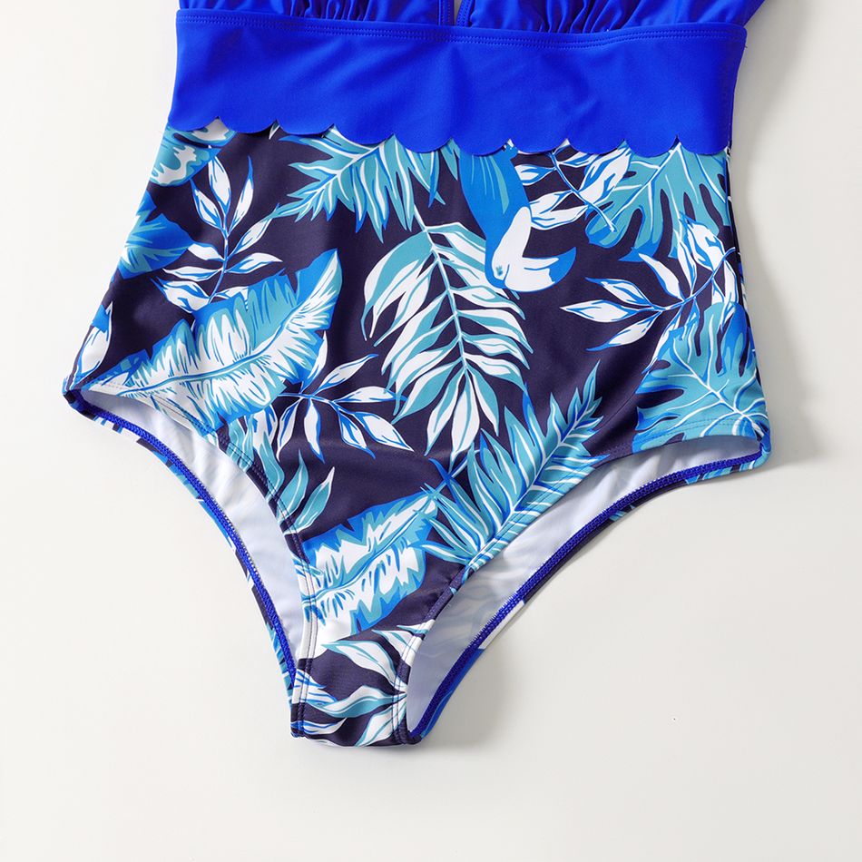 Family Matching Palm Leaves Print Blue One-piece Swimsuit Blue big image 7