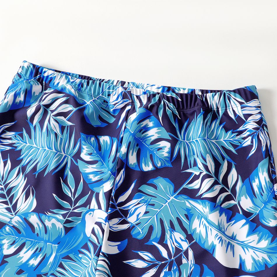 Family Matching Palm Leaves Print Blue One-piece Swimsuit Blue big image 9