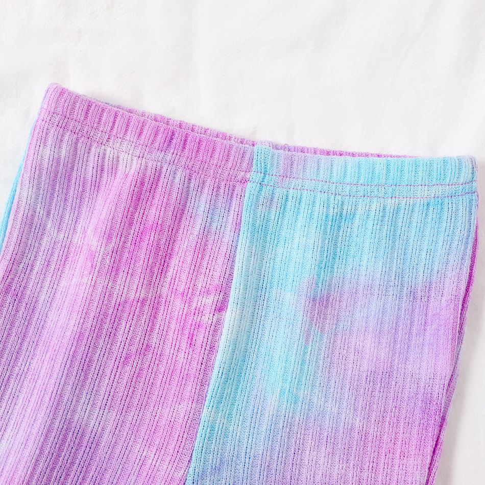 2pcs Baby Girl Tie Dye Ribbed Sleeveless Spaghetti Strap Romper and Bell Bottom Pants Set bluishviolet big image 6