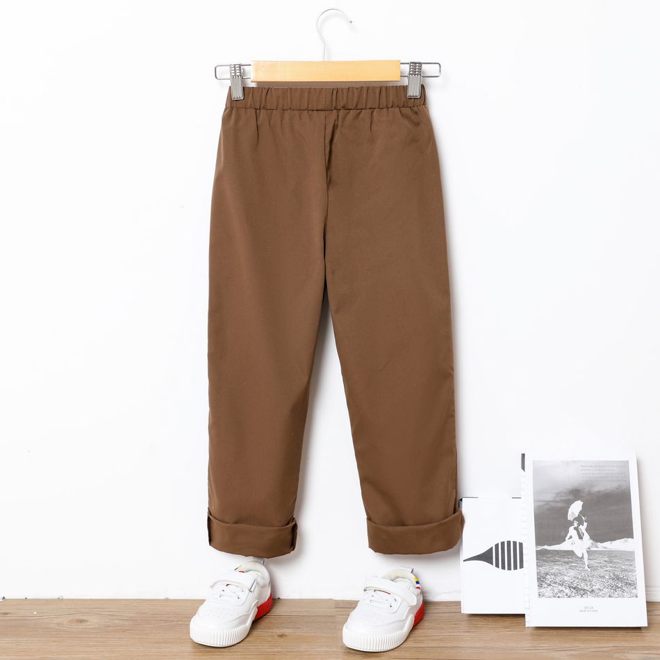 Kid Boy Letter Patchwork Design Elasticized Pants with Pocket Khaki