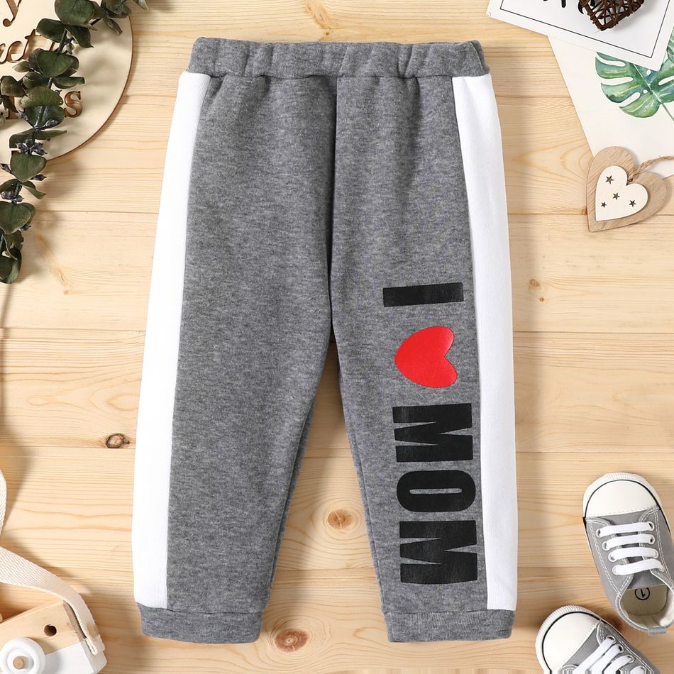 Baby Boy Love Heart and Letter Print Fleece Lined Sweatpants Track Pants Grey