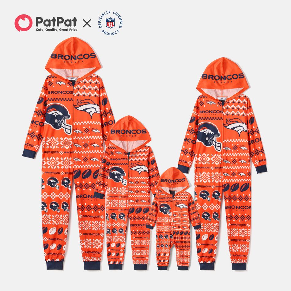 NFL Family Matching BRONCOS DENVER Zip-up Pajamas Onesies Orange red