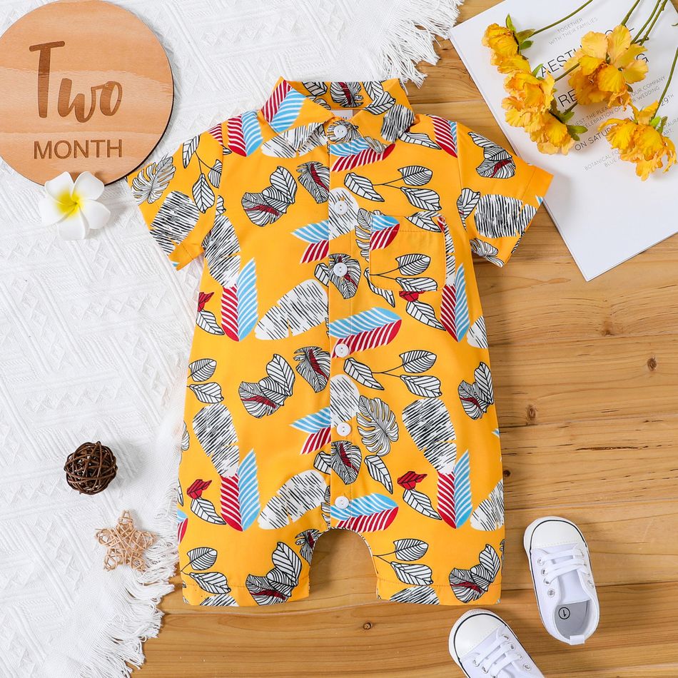 Baby Boy All Over Plant Print Short-sleeve Button Up Shirt Jumpsuit Ginger