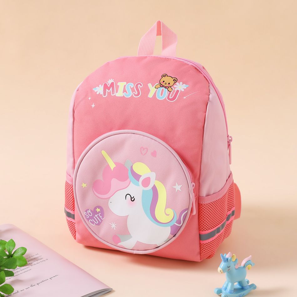 Kids Flat Cartoon Unicorn Print Preschool Backpack Travel Backpack for Girls Pink