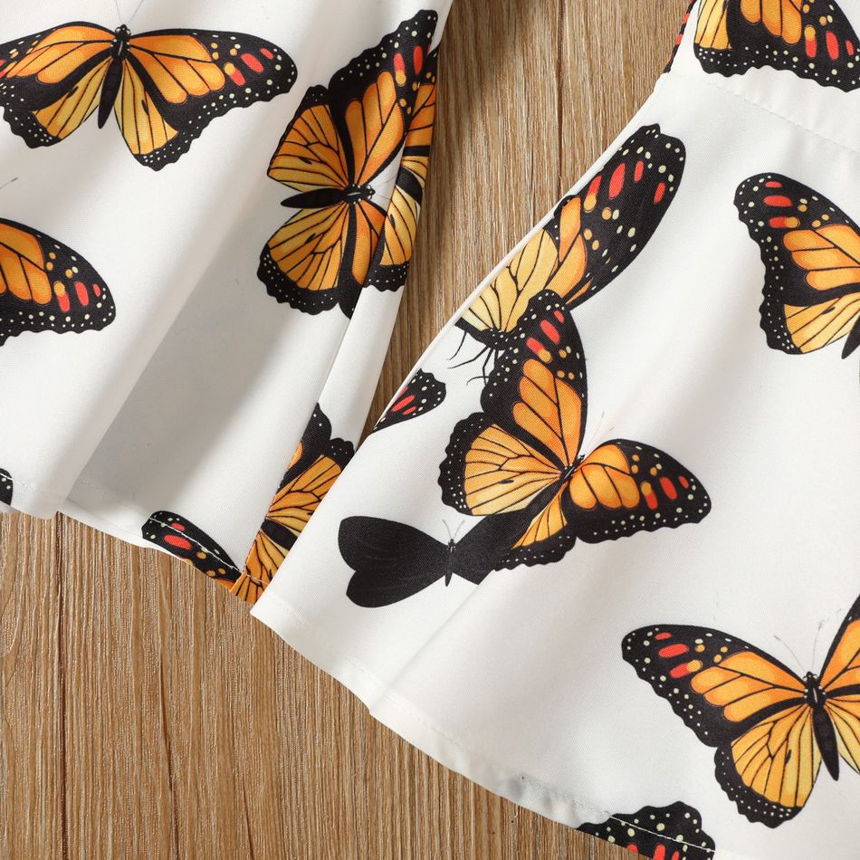 2-piece Toddler Girl Button Design Tie Knot Camisole Tank and Butterfly Print Flared Pants Set Brown big image 5