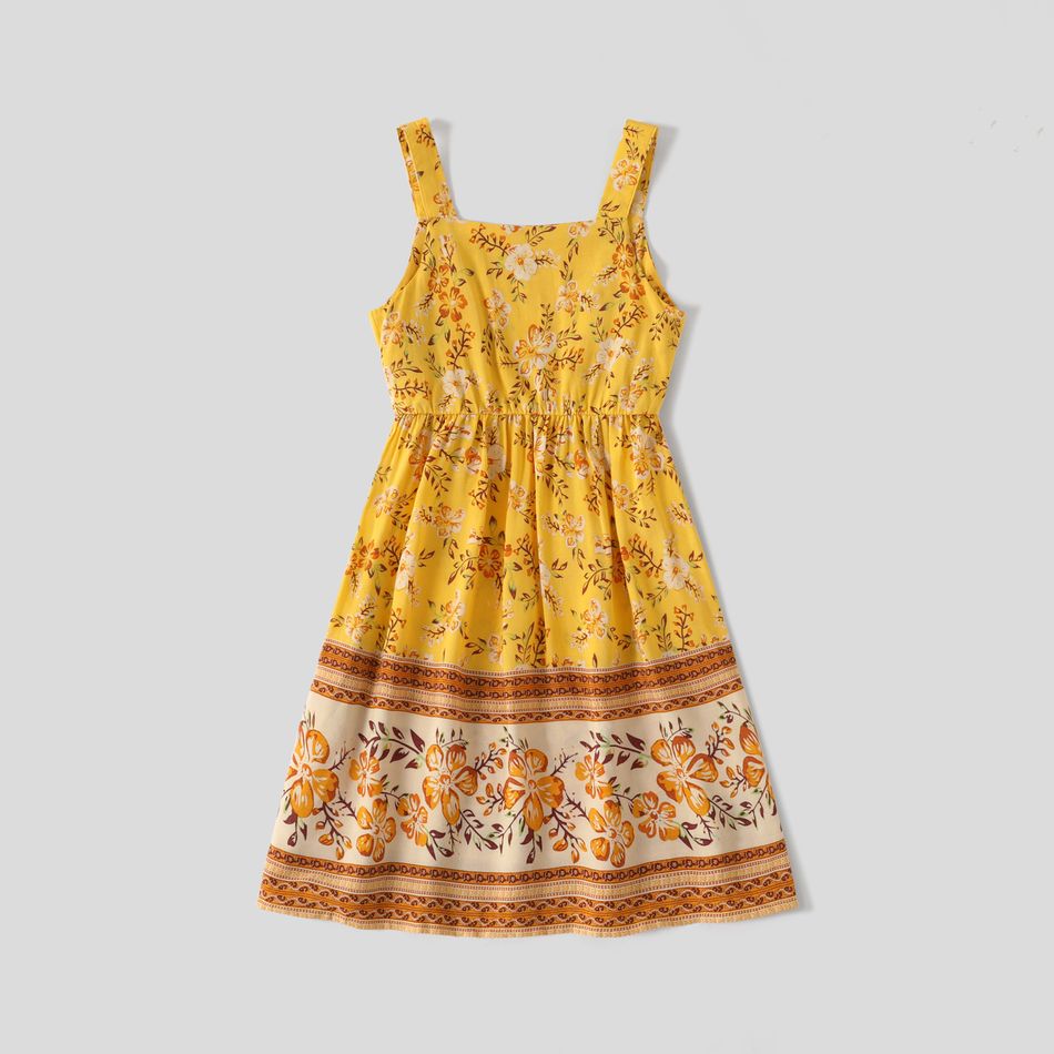 Family Matching Yellow Boho Floral Print Sleeveless Dress and Short-sleeve T-shirts Sets Yellow big image 11