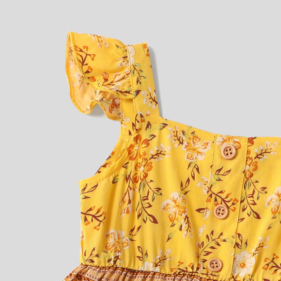 Family Matching Yellow Boho Floral Print Sleeveless Dress and Short-sleeve T-shirts Sets Yellow big image 14