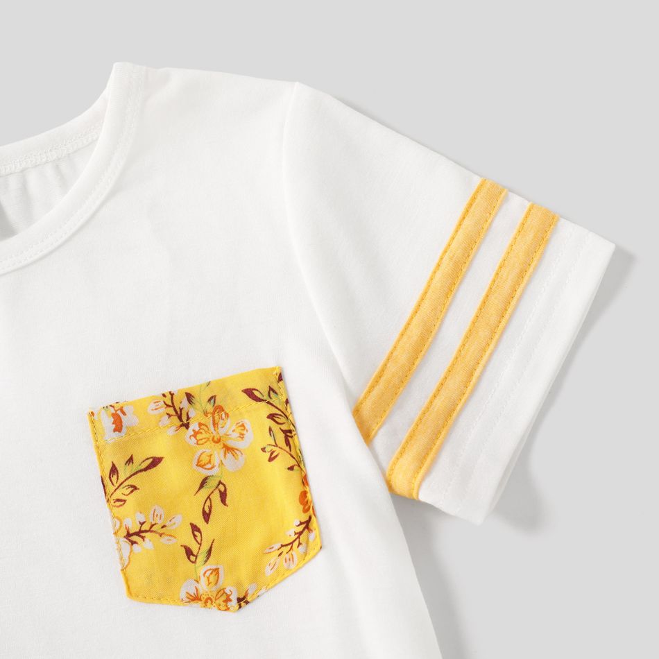 Family Matching Yellow Boho Floral Print Sleeveless Dress and Short-sleeve T-shirts Sets Yellow