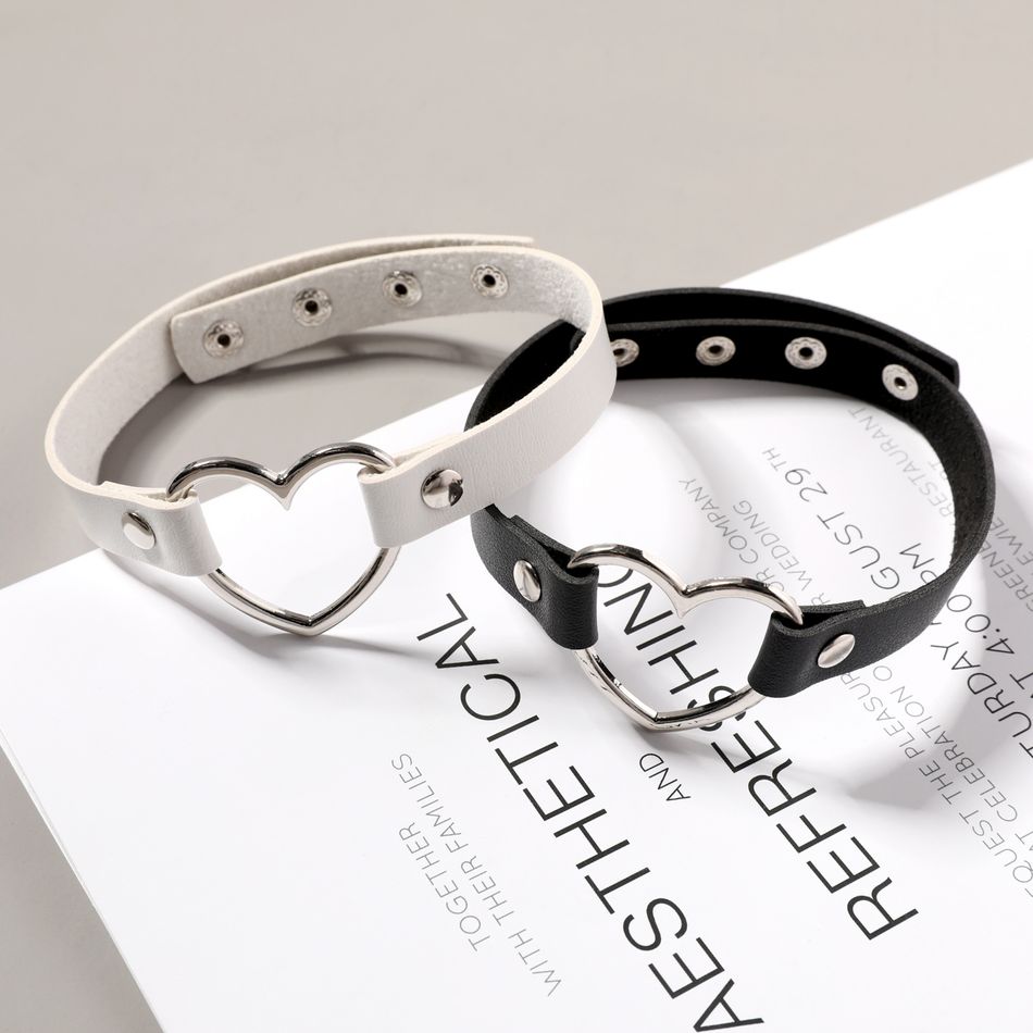 2-pack Adjustable Punk Necklace PU Love Heart Choker Necklace for Girls Black/White big image 1