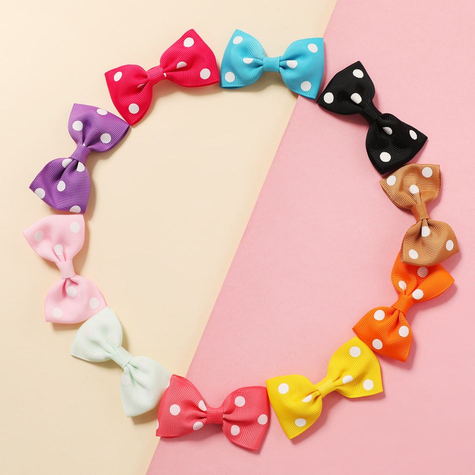 10-pack Ribbed Polka Dots Bow Hair Clips Hair Accessories for Girls Color-A