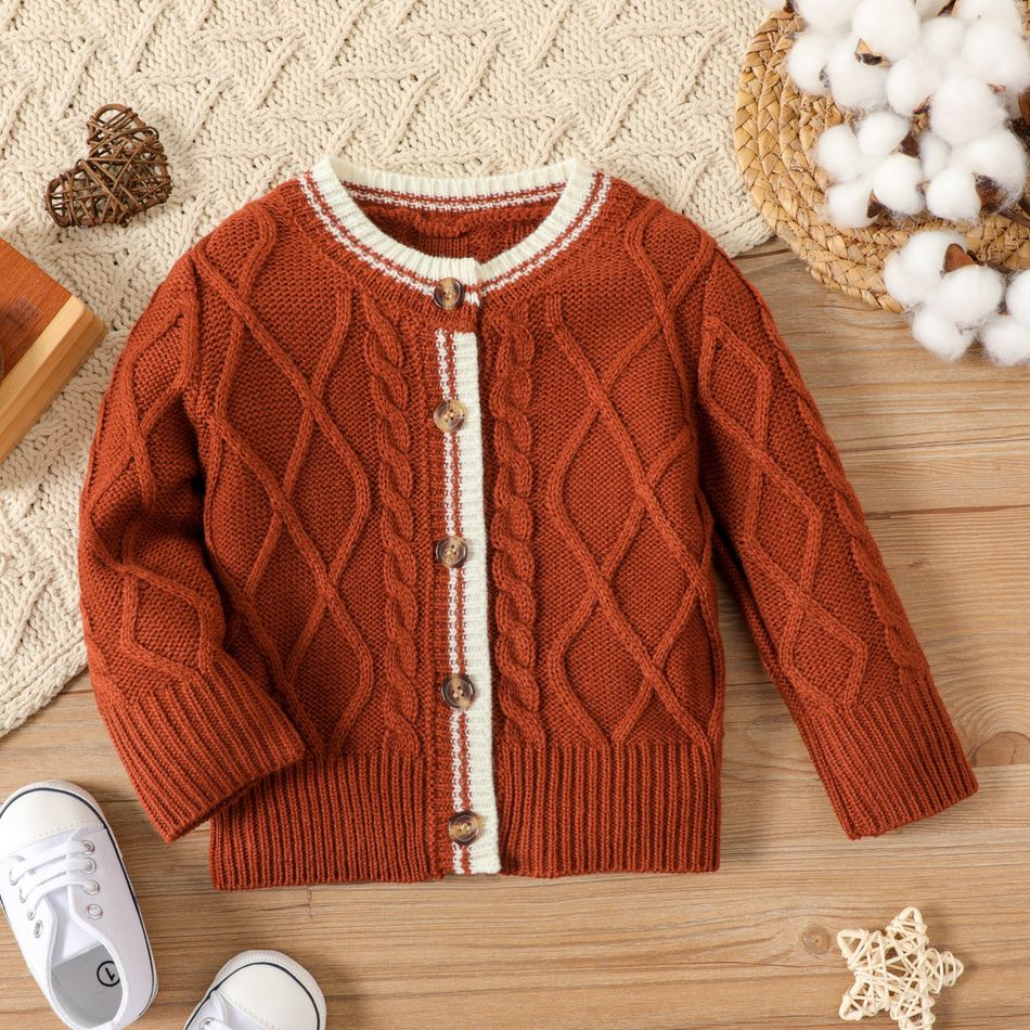 Baby Boy/Girl Cable Knit Long-sleeve Button Up Sweater Coffee