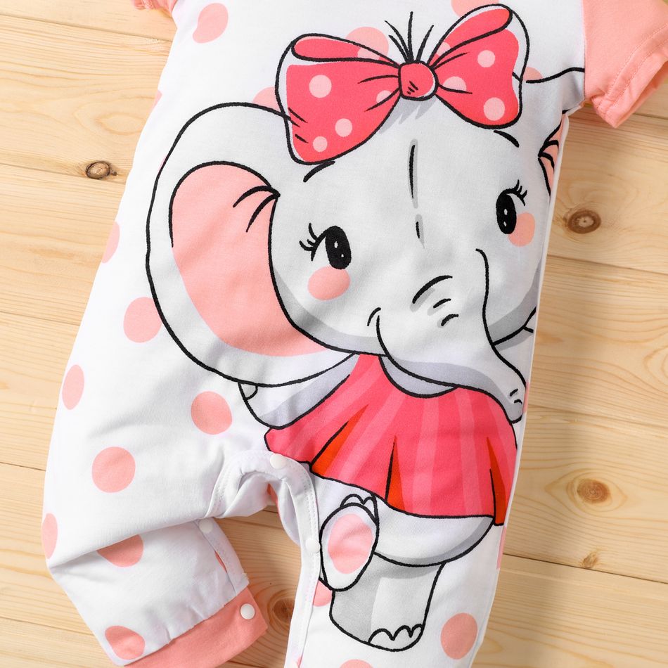 Baby Boy/Girl Cartoon Elephant Print Short-sleeve Jumpsuit Pink big image 6