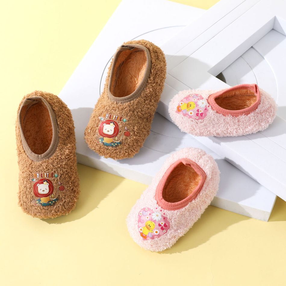 Baby / Toddler Cartoon Animal Embroidery Fuzzy Fleece-lining Floor Socks Pink