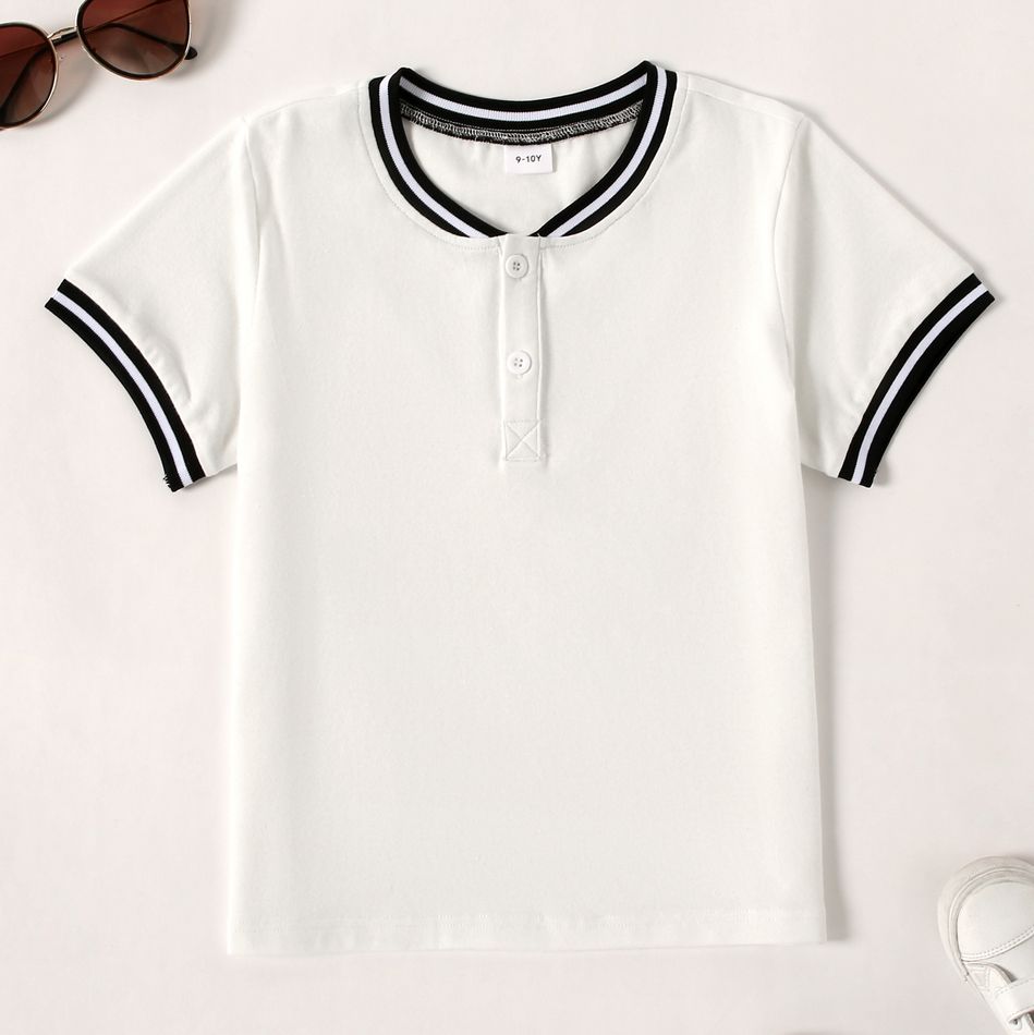 Kid Boy Casual Striped Button Design Short-sleeve Tee White