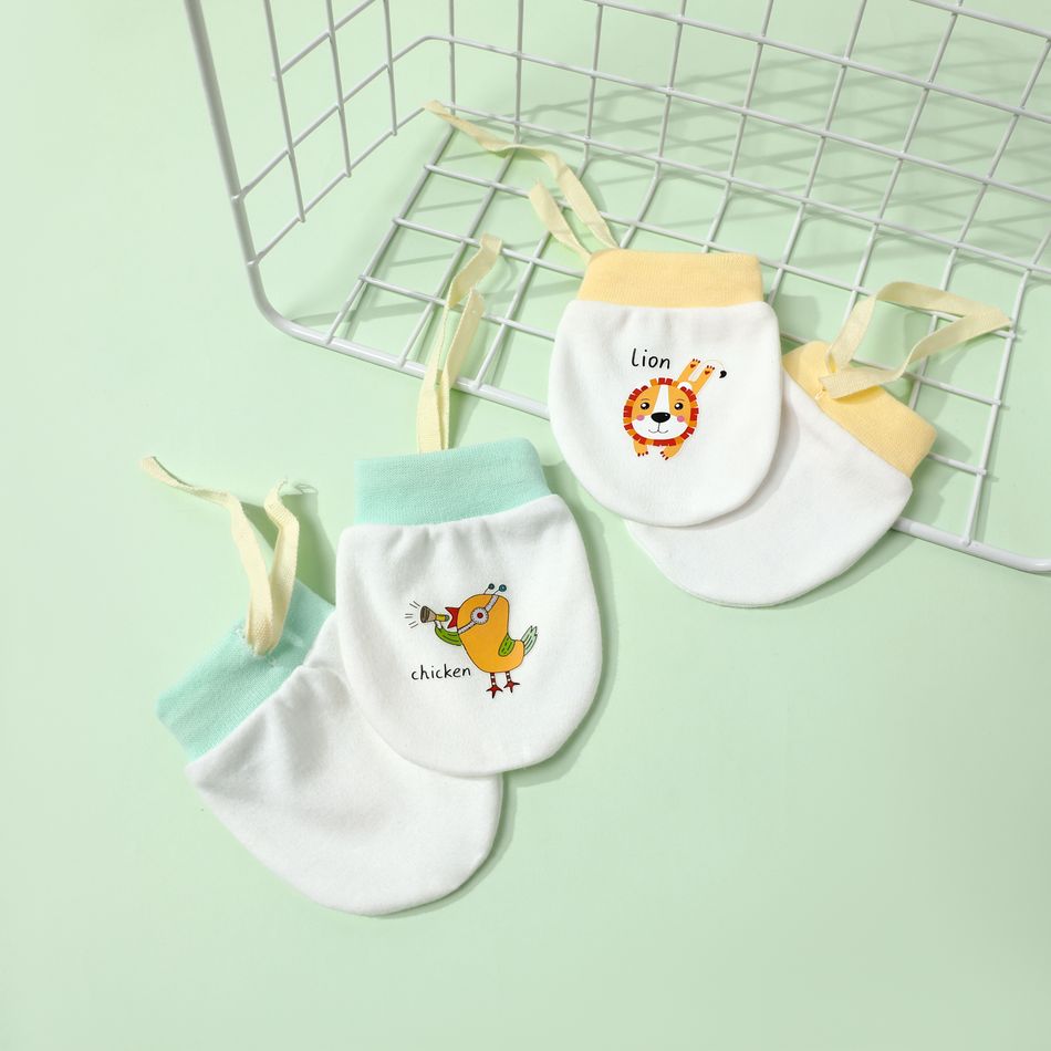 2-pairs Baby Cute Cartoon Print Adjustable Drawstring Anti-scratch Glove Set Yellow