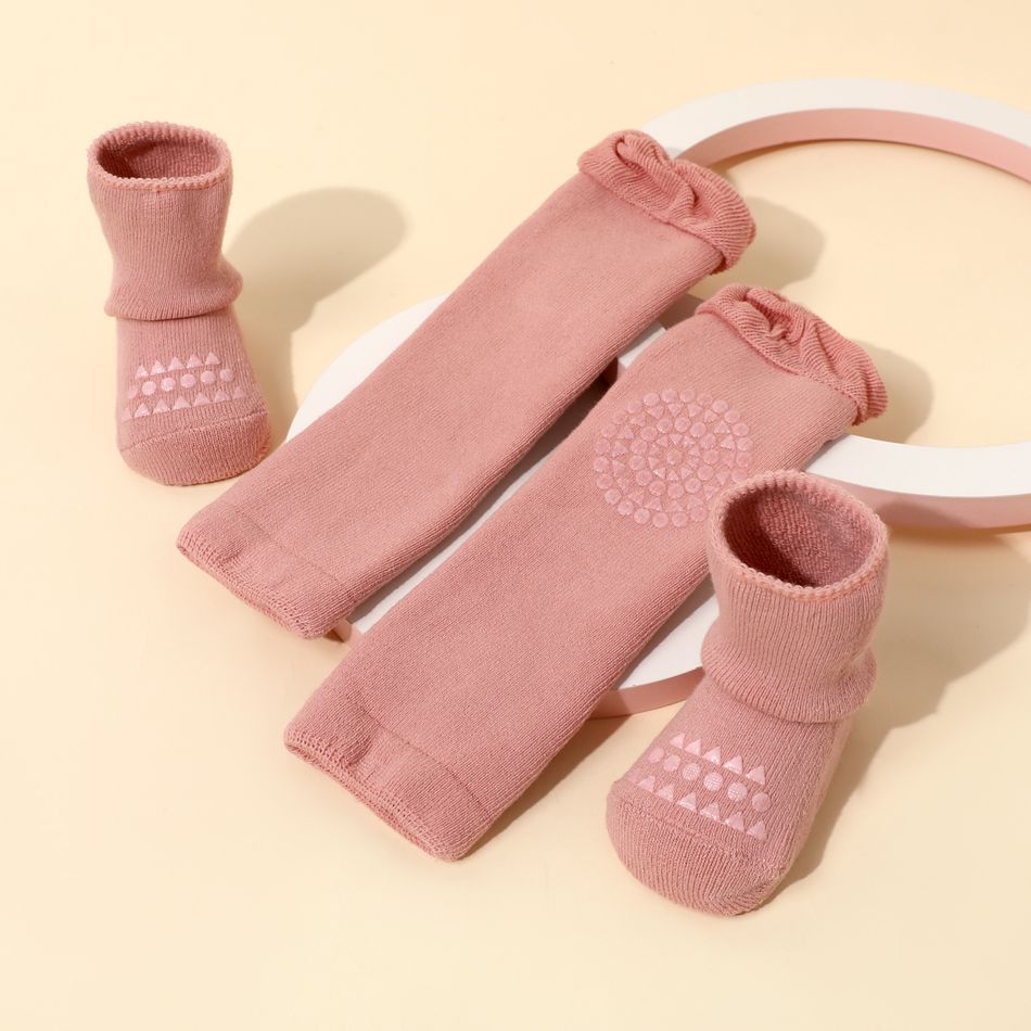 2-pack Baby / Toddler Pure Color Thick Terry Socks and Knee Pad Set for Crawling Pink