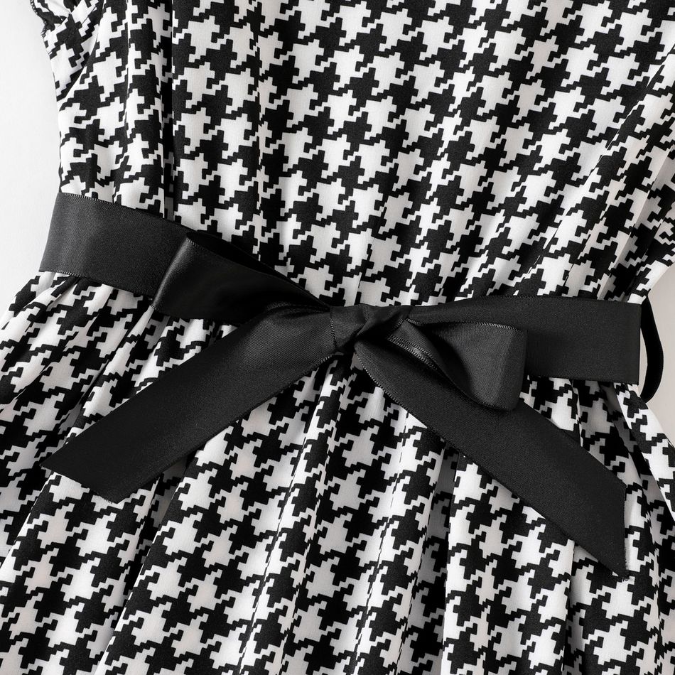 Kid Girl Houndstooth Flutter-sleeve Belted Dress Black big image 5