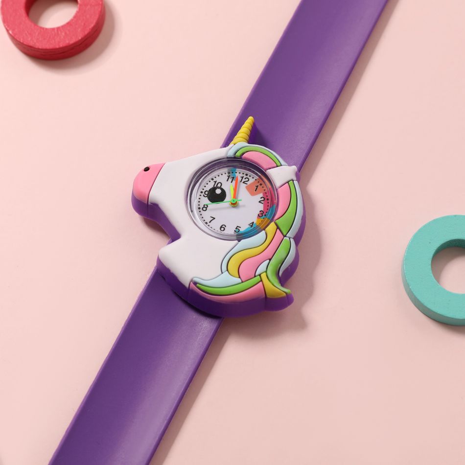 criança/criança 3d cartoon unicórnio relógio pulseira tapa relógio de pulso (com caixa de embalagem) (com eletricidade) Roxo Claro big image 4