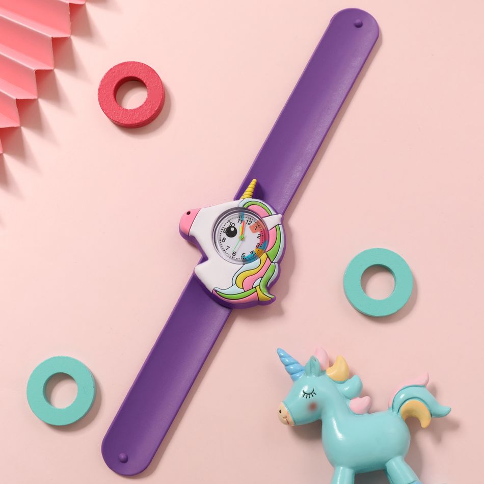 criança/criança 3d cartoon unicórnio relógio pulseira tapa relógio de pulso (com caixa de embalagem) (com eletricidade) Roxo Claro big image 6