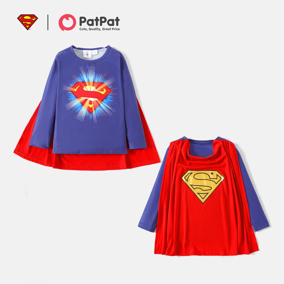 Superman Kids Boy Shiny Superman Logo Tee with Cloak Dark Blue