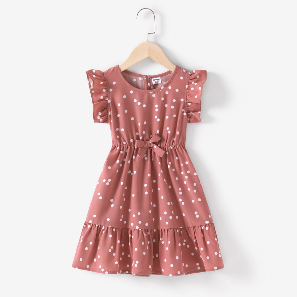 All Over Dots Pink Cross Wrap V Neck Ruffle Flutter-sleeve Dress for Mom and Me PinkyWhite big image 9