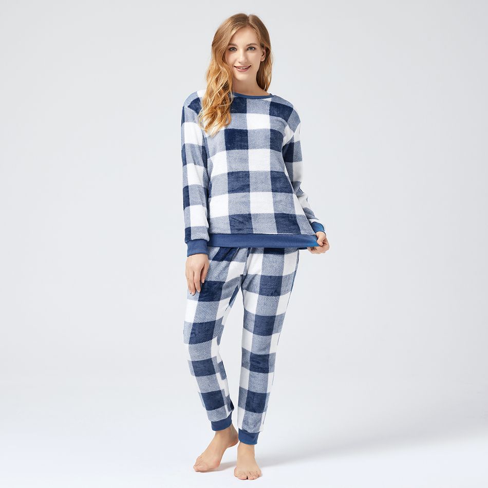 conjunto lounge pijama xadrez de manga comprida Azul big image 1