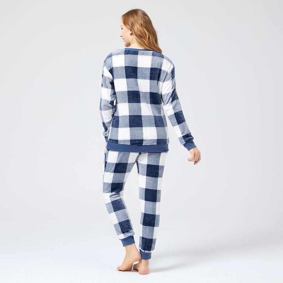 conjunto lounge pijama xadrez de manga comprida Azul