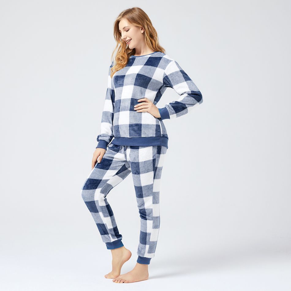 conjunto lounge pijama xadrez de manga comprida Azul big image 3