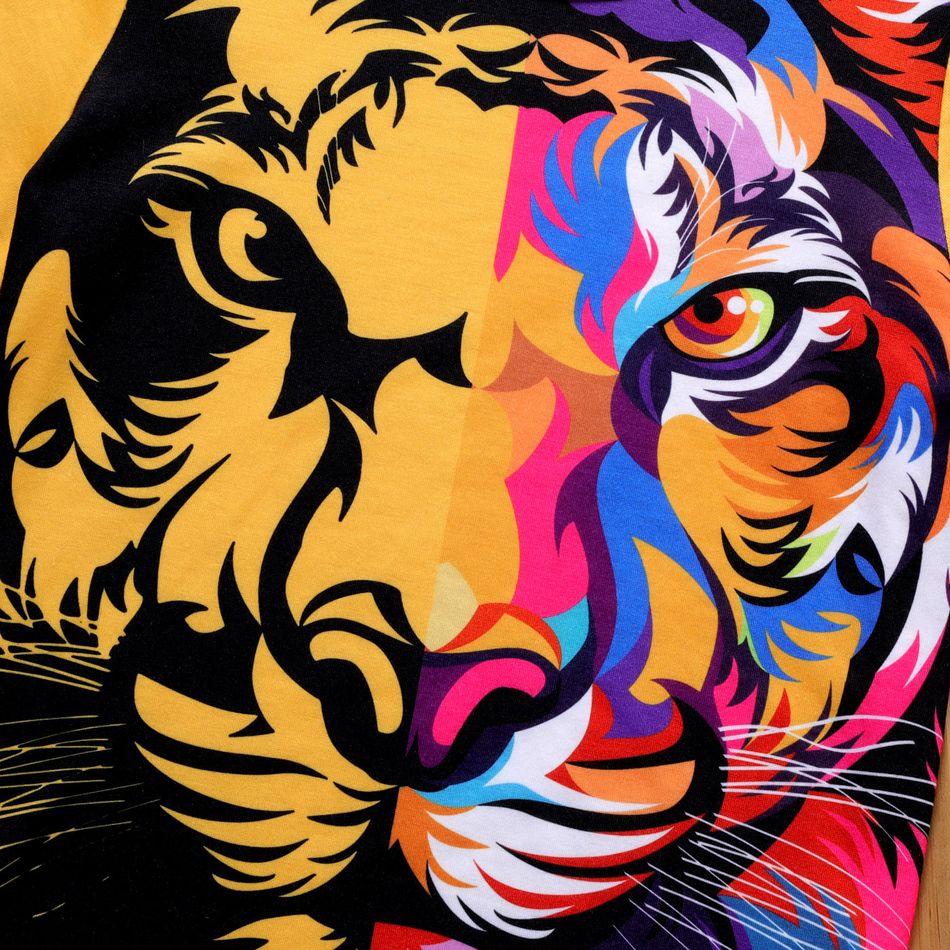 2-piece Kid Boy Colorful Animal Tiger Print Tee and Elasticized Black Shorts Set DarkOrange big image 4
