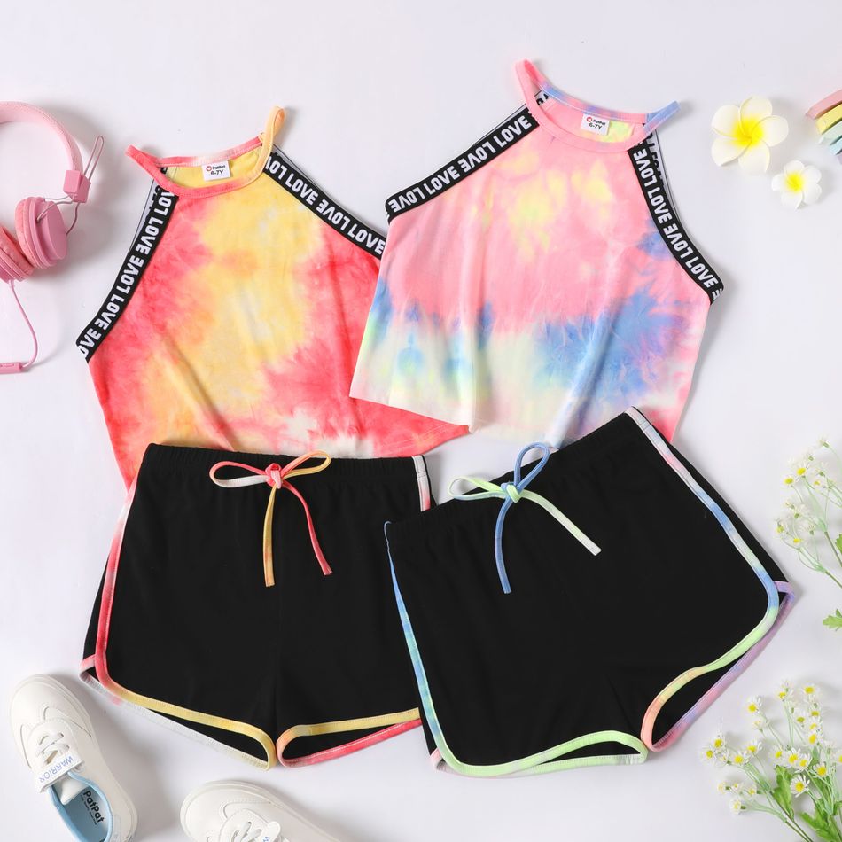2 unidades Criança Conjuntos Mulher Tie-dye Sem mangas Fato de manga curta e calções Rosa big image 2