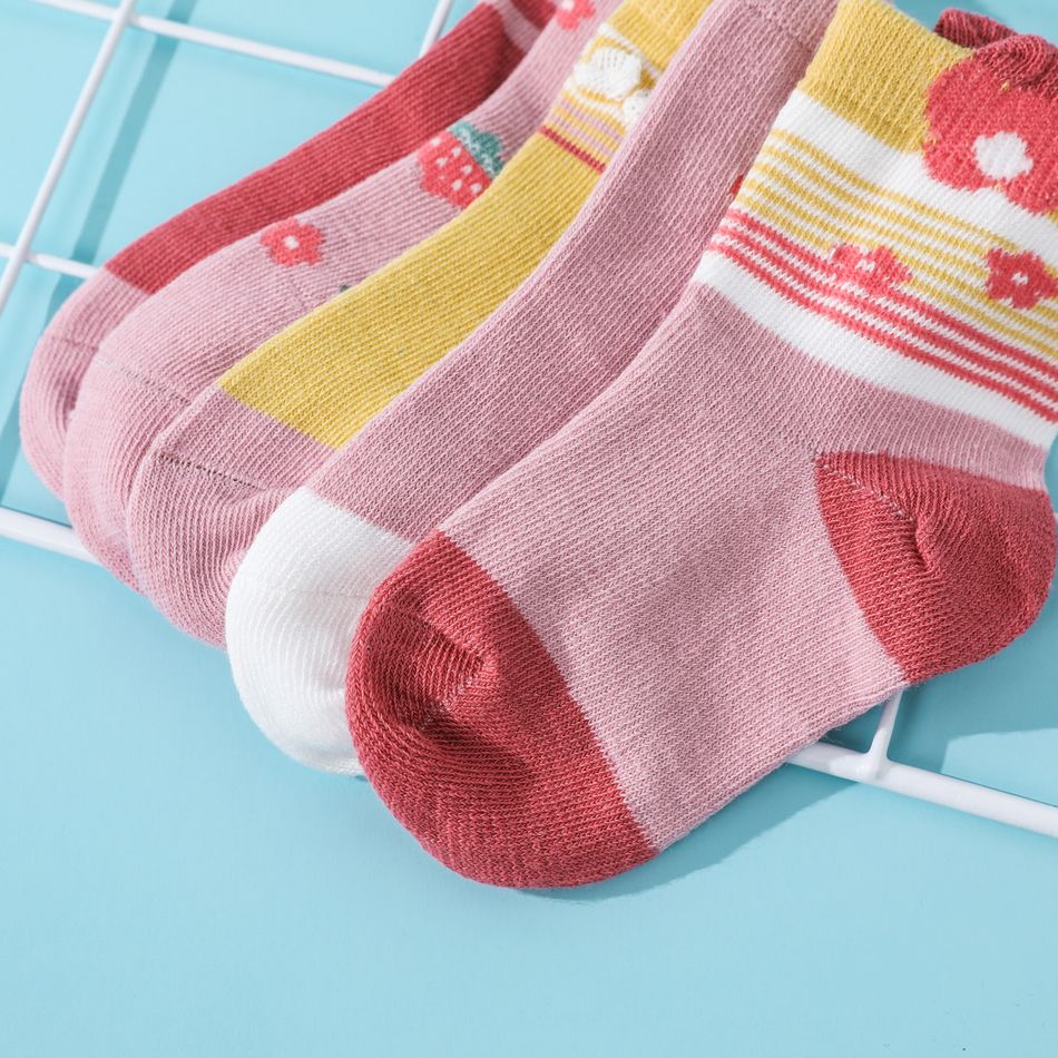 Baby / Toddler / Kid 5-pack Cartoon Print Socks for Boys and Girls Pink big image 4