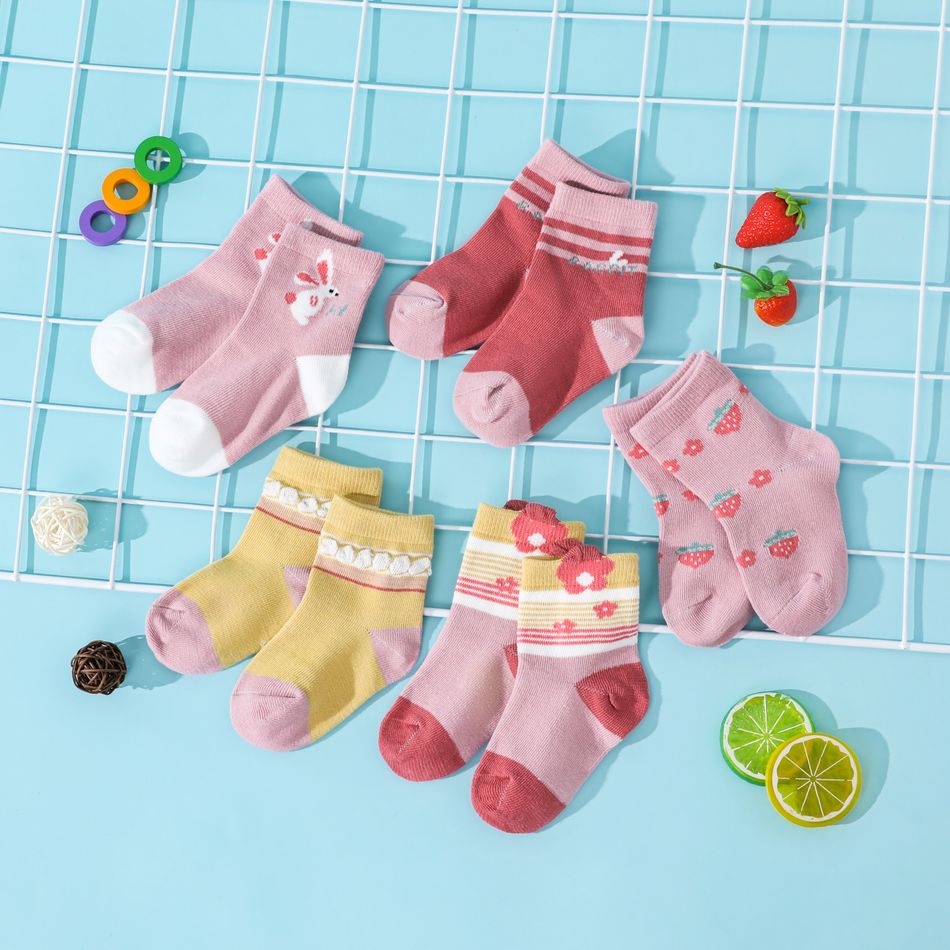 Baby / Kleinkind / Kind 5er-Pack Socken mit Cartoon-Print für Jungen und Mädchen rosa