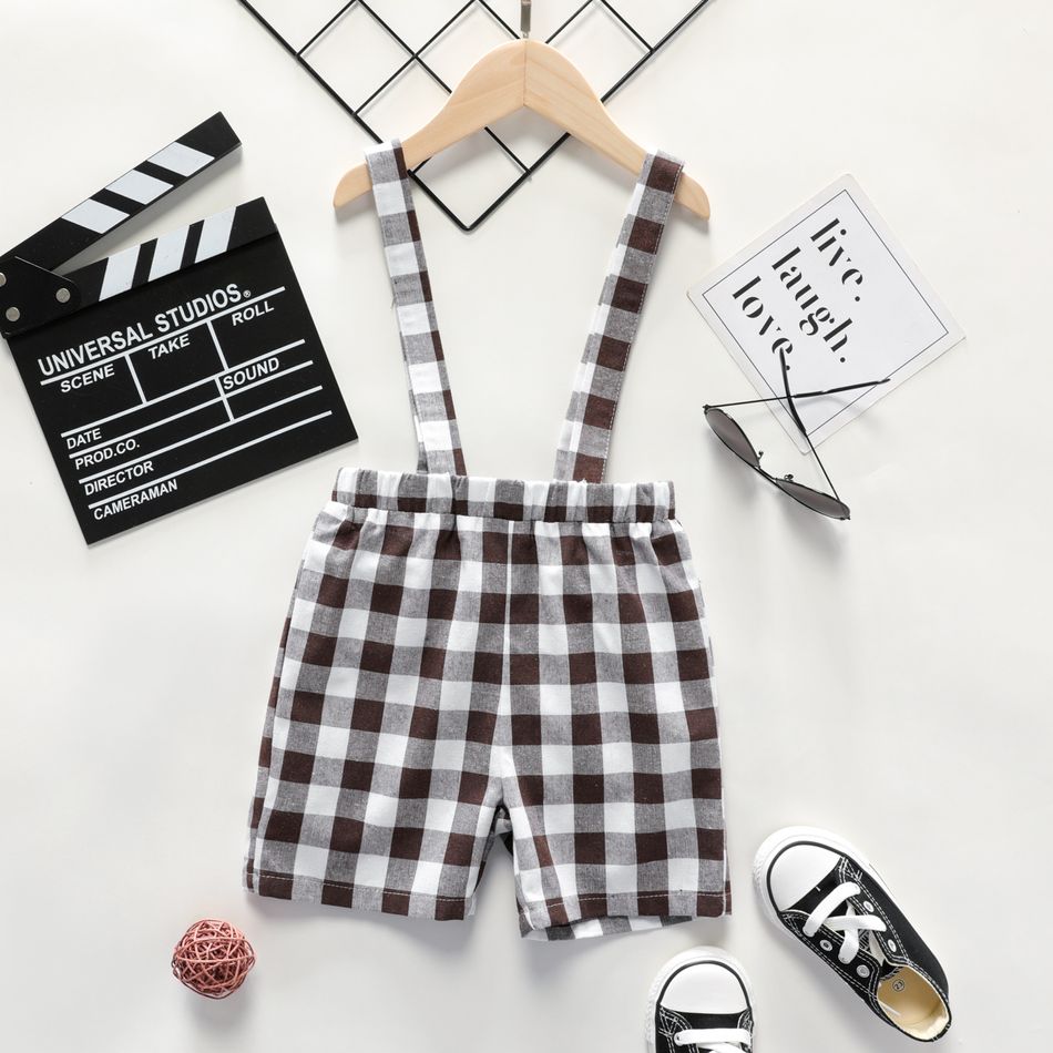 Toddler Boy Casual Plaid Suspender Shorts Brown