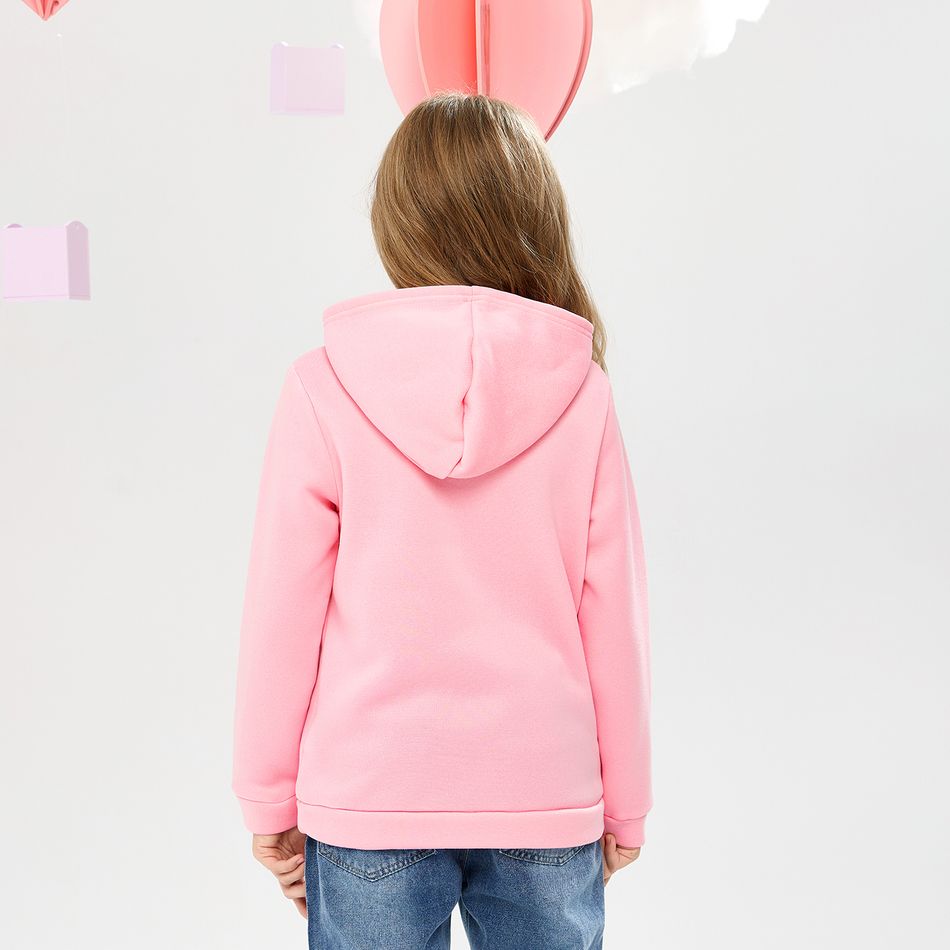 Kid Girl Letter Stars Print Fleece Lined Hoodie Sweatshirt Pink big image 5