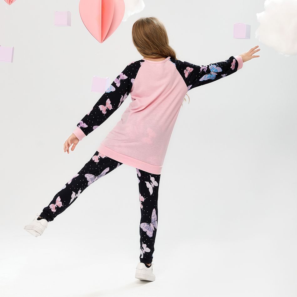 2-قطعة طفل فتاة فراشة طباعة منقطة bowknot تصميم طويلة الأكمام أعلى والسراويل مجموعة زهري big image 6
