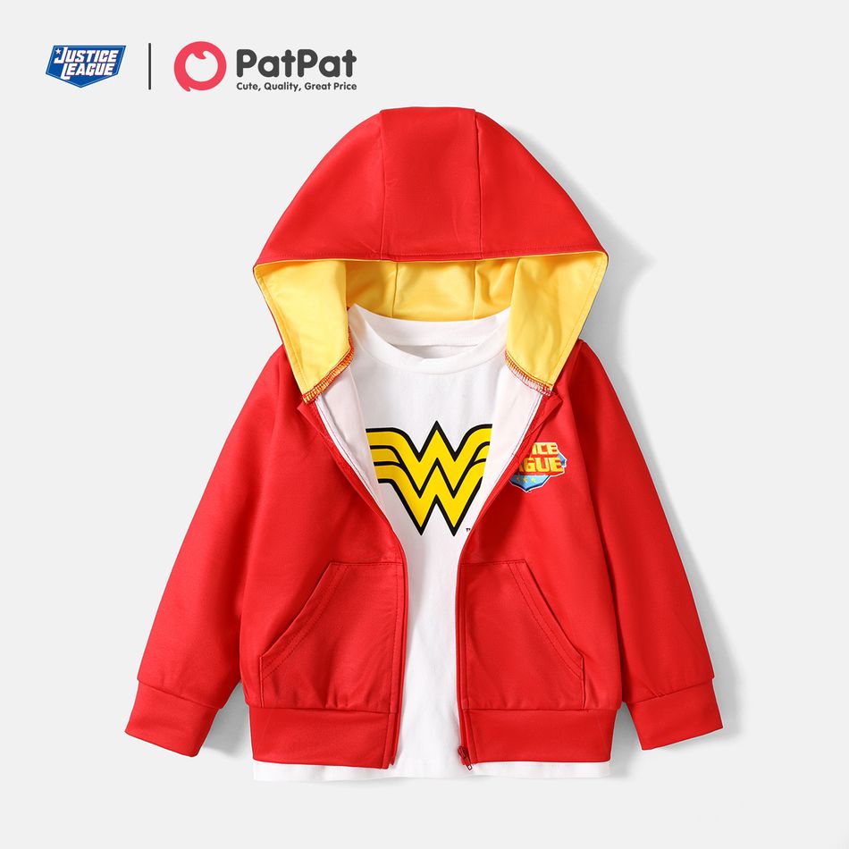 Justice League Toddler Boy Super Heroes 2 in 1 Zip-up Hooded Jacket Red