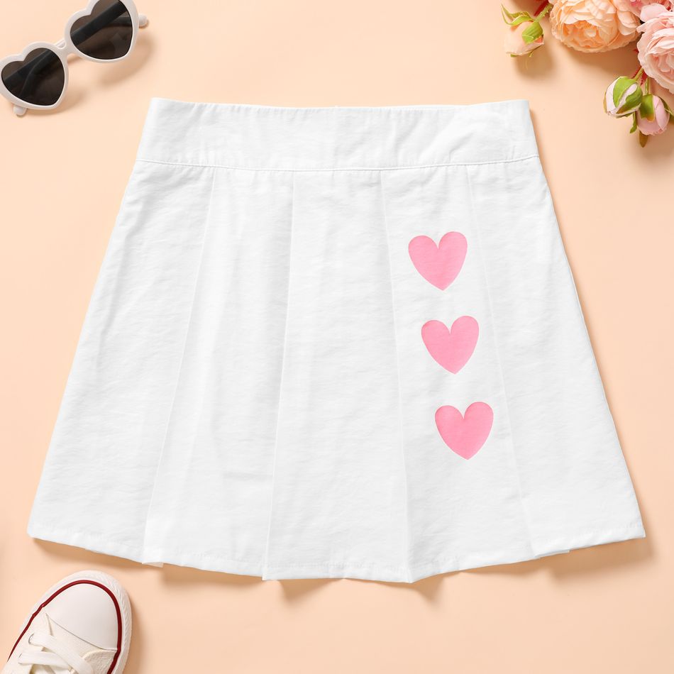 Kid Girl Heart Print Elasticized Skirt White