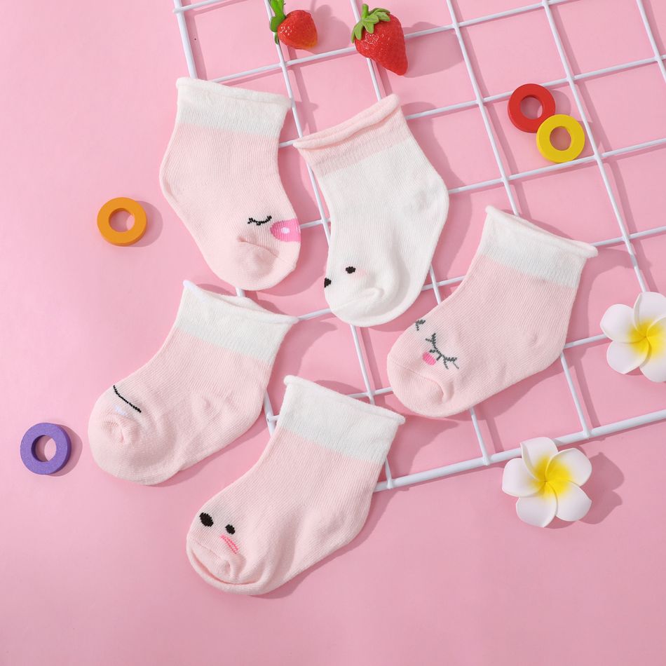 Pacote de 5 bebês / criança pequena listrada com padrão de desenho animado meias boca solta Rosa big image 2