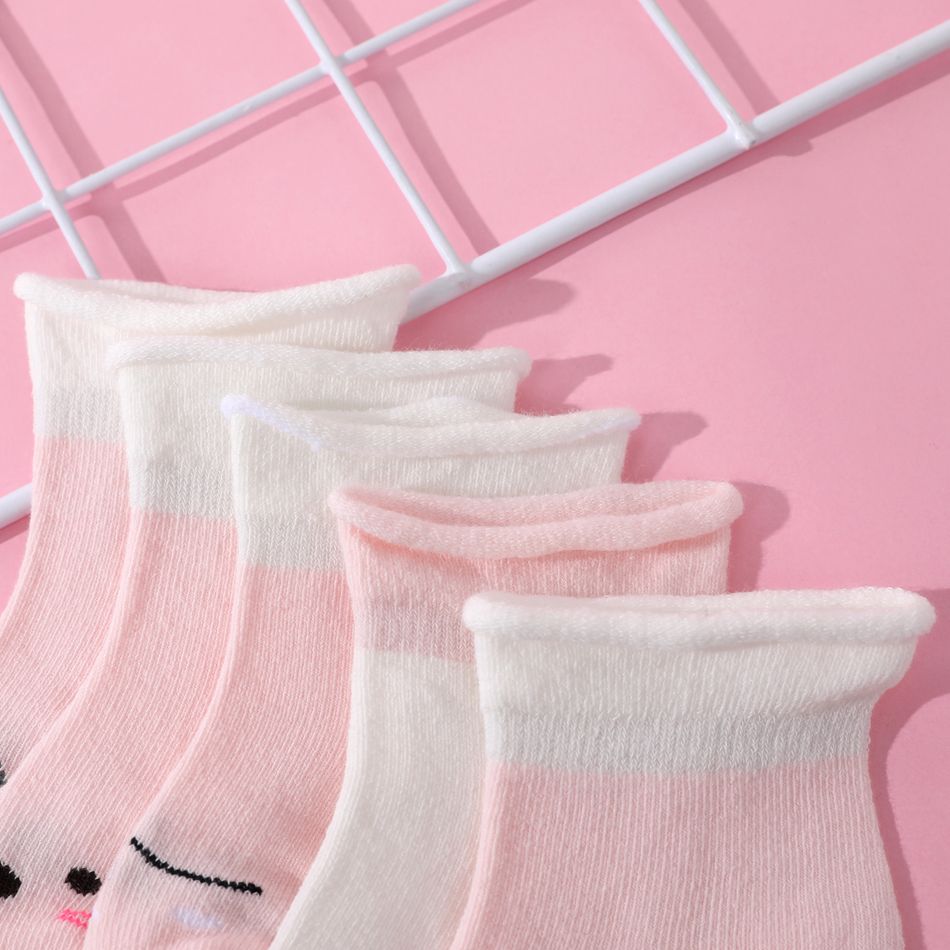 5-pack Baby / Toddler Stripe Stars Cartoon Pattern Loose Mouth Socks Pink big image 4