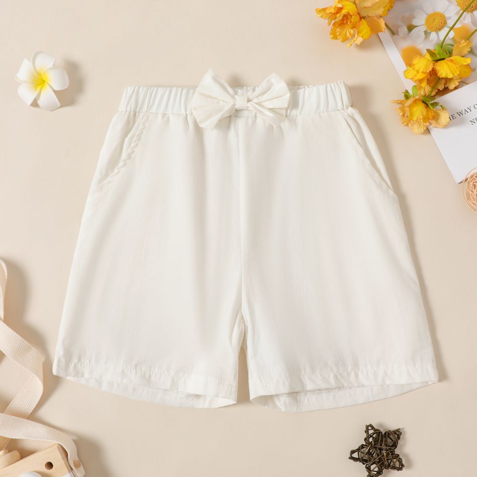 Kid Girl 100% Cotton Bowknot Design Solid Color Shorts White