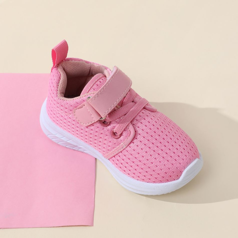 Toddler / Kid Velcro Strap Mesh Breathable Pink Sneakers Pink big image 2