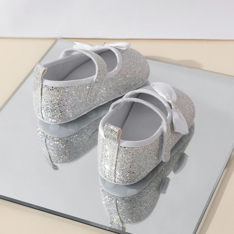 Baby / Toddler Bow Decor Velcro Sequin Prewalker Shoes Princess Shoes Silver big image 4
