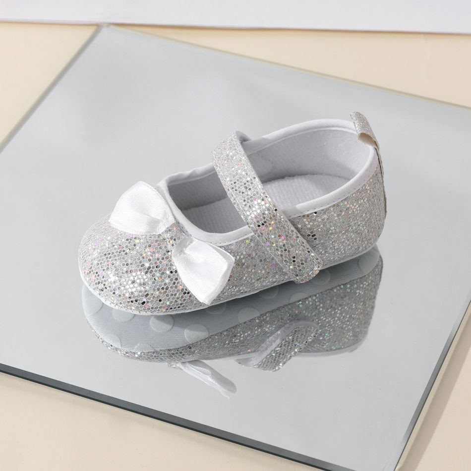 Baby / Toddler Bow Decor Velcro Sequin Prewalker Shoes Princess Shoes Silver big image 3